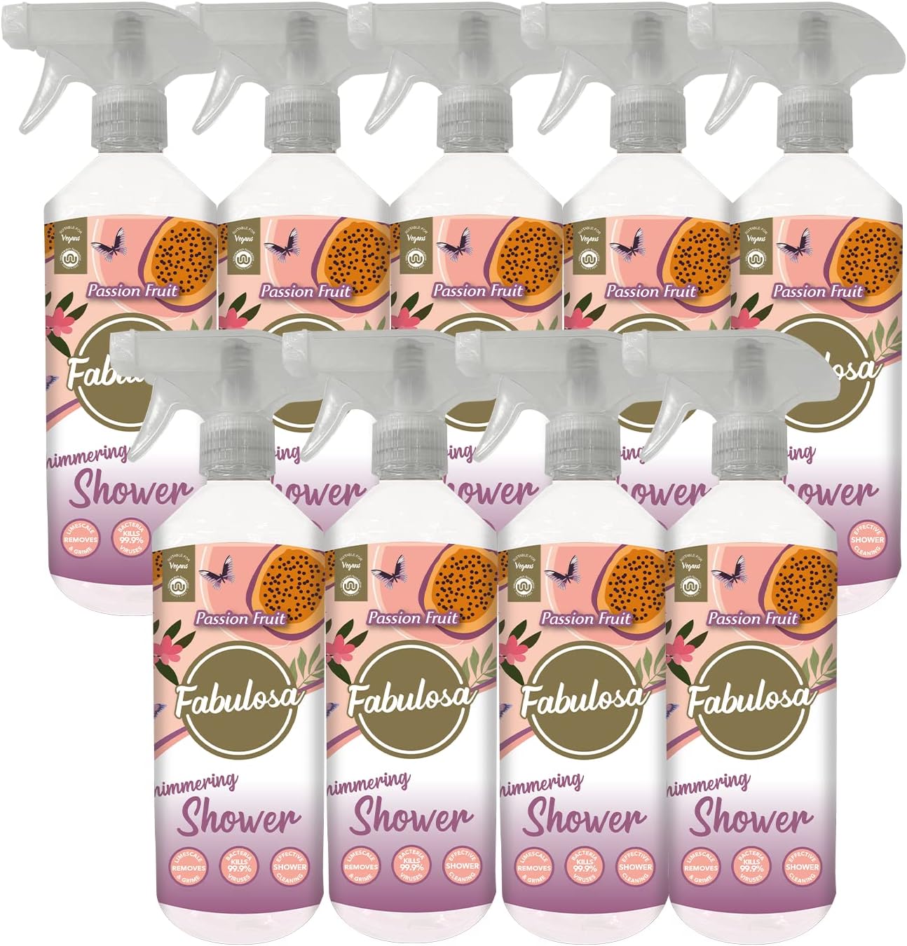 Fabulosa concentrated disinfectant, Clear Multi-Purpose Anti-Bacterial Shower Cleaner, 8 Pack, 500ml, Passion Fruit