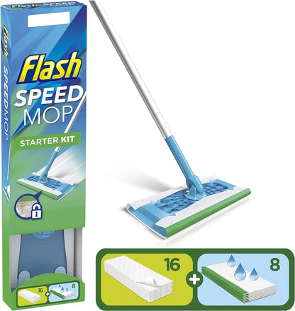 Flash Speedmop Floor Cleaner Starter Kit, Flash Speed Mop, Spray Mop, Dry Wet Mop, All-In-One Floor Mopping System (8 Wet + 16 Dry Pads)