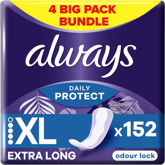 Always Daily Protect Extra Long Panty Liners, Odour Lock, 4x38 Count, Comfortable with Absorbent Core